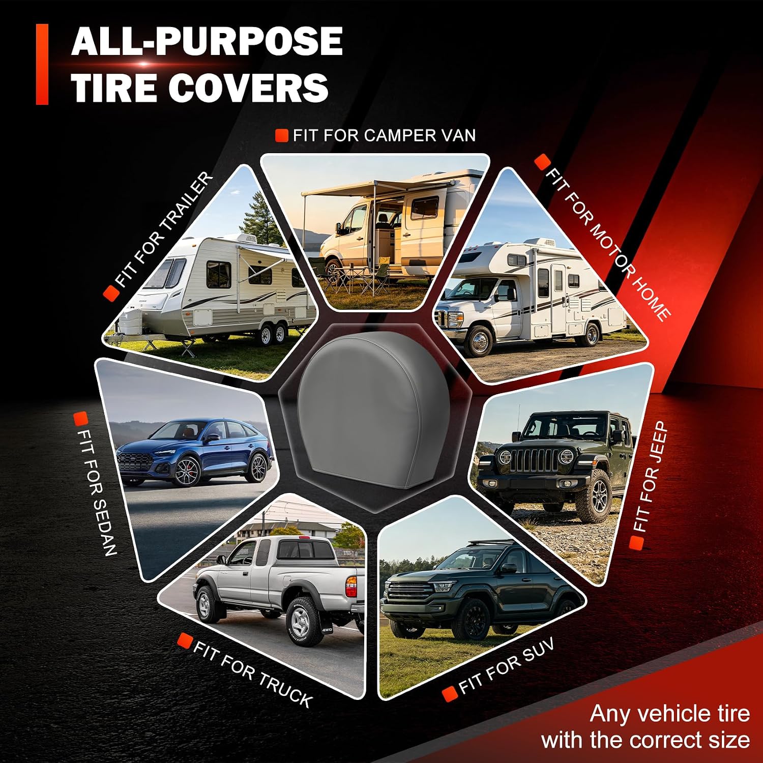 Explore Land Tire Covers 4 Pack Fit Tire Diameters 26-28.75 inch, Charcoal