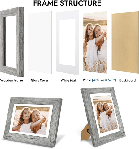 Hongkee 4x6 Picture Frame with Real Glass Wood Frame, 1 Pack (Mat 3.5x5)