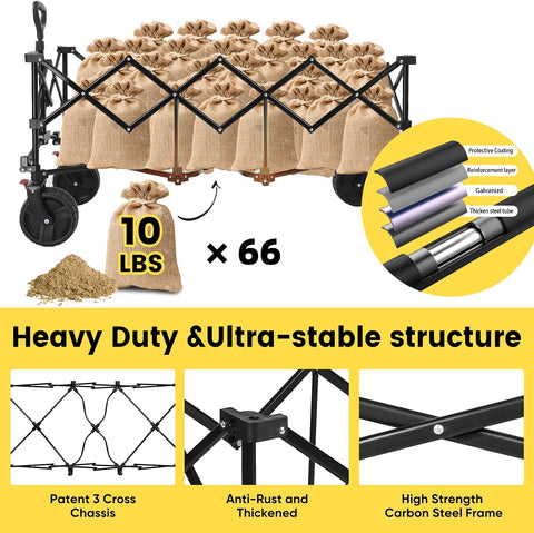 Sekey 300L Extended Collapsible Wagon, 660 lb Capacity, 48 in Long