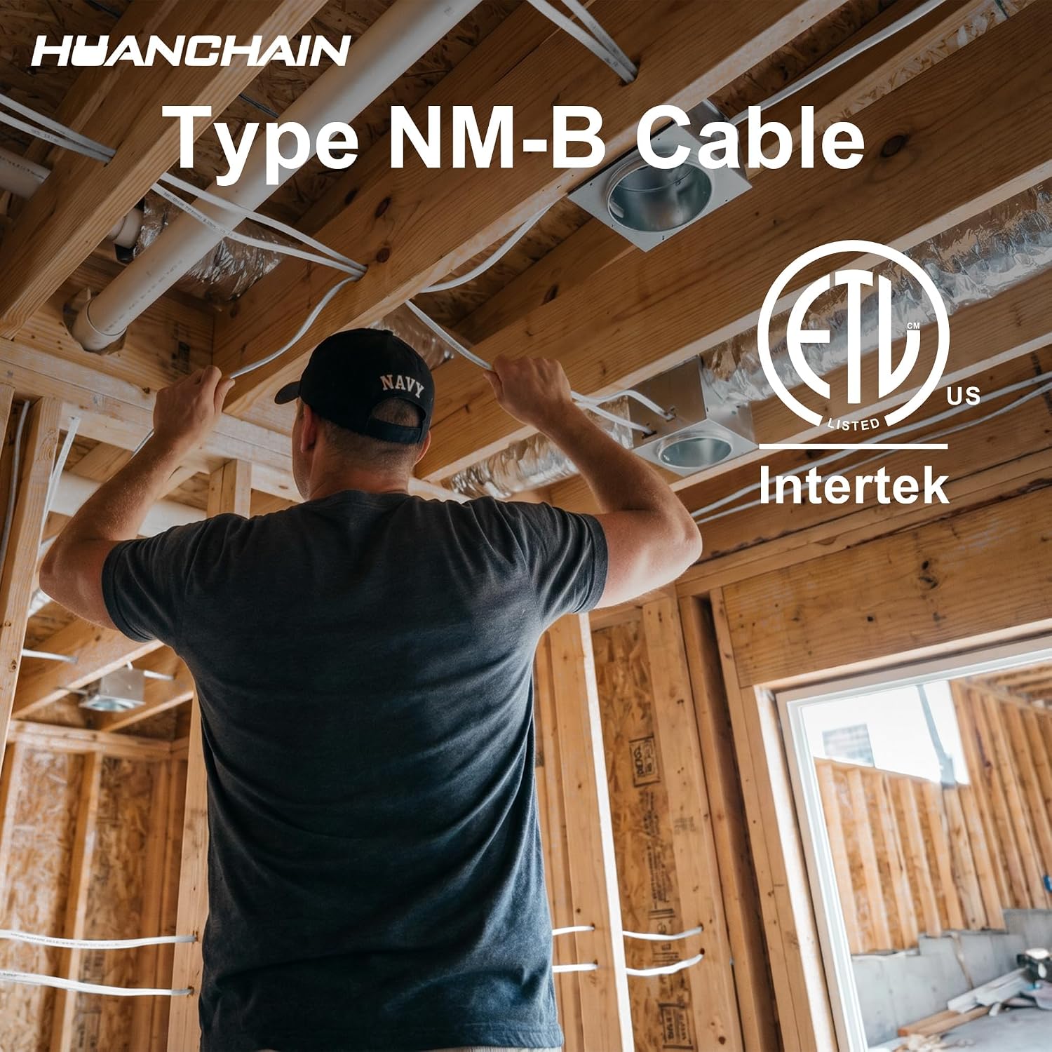 HUANCHAIN Indoor 14/2 W/G NMB Wire White 25FT Non-Metallic Sheathed Cable