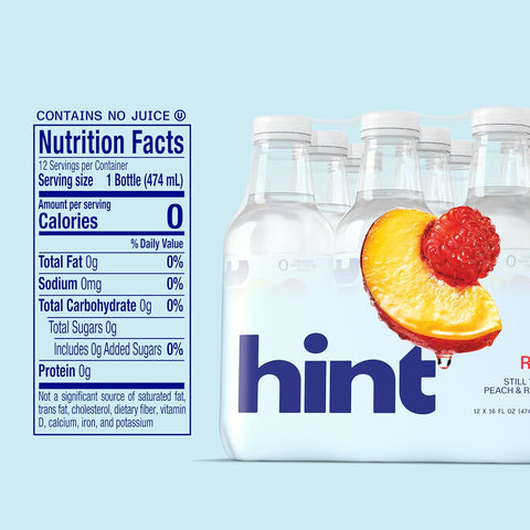 Hint Flavored Water Zero Sugar 0 Calories - Peach Raspberry (12 pack)