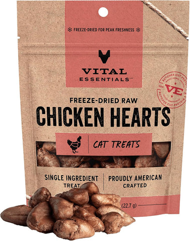 Vital Essentials Freeze Dried Raw Chicken Hearts Cat Treats, 0.8 oz Bag