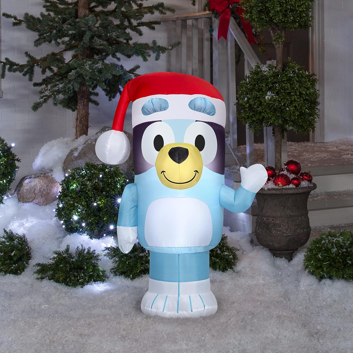 Gemmy 3.5 FT Bluey Christmas Inflatable with Santa Hat – Lighted Airblown Blow Up Outdoor Yard Decoration