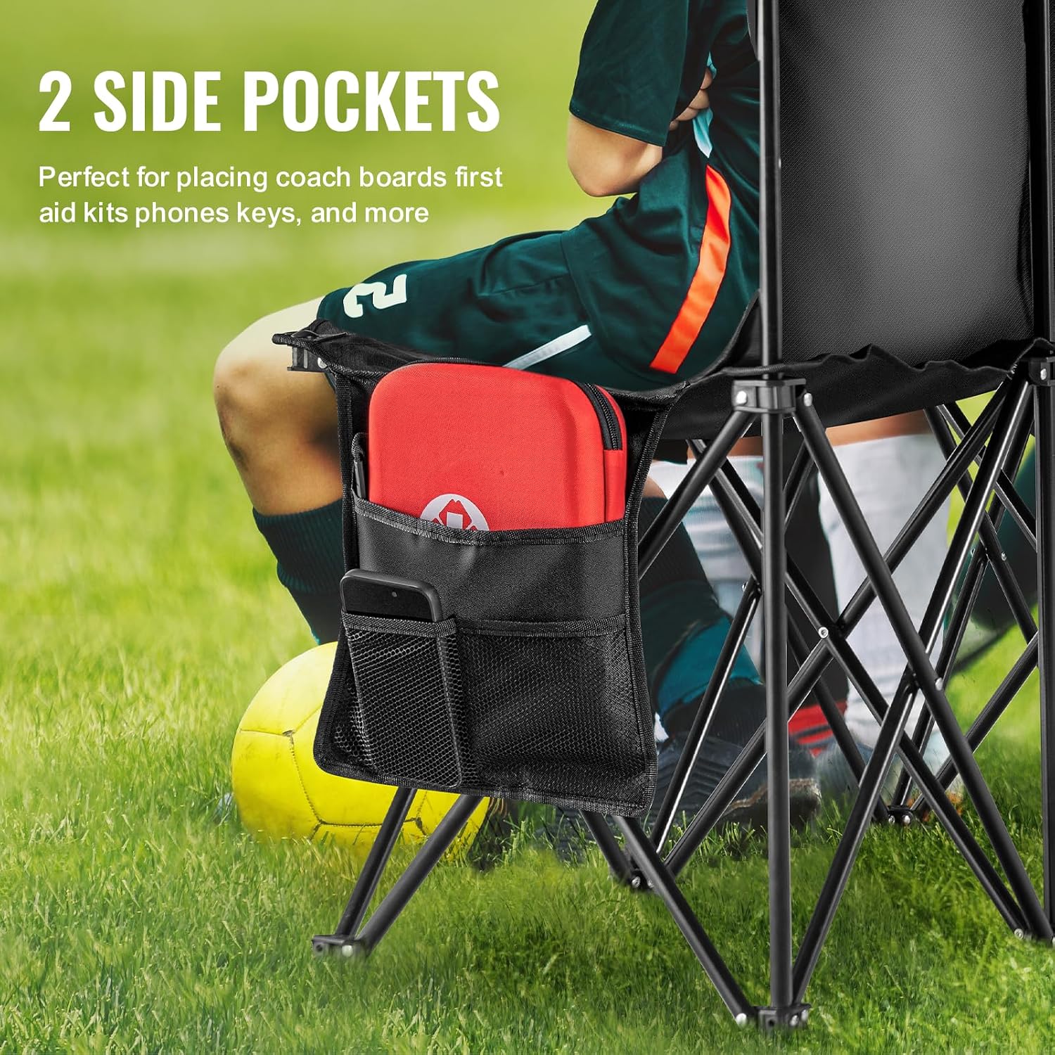 VEVOR Portable Folding B ench, 6 Seats Foldable Sideline B ench, Outdoor Camping Bench Chair with Carry Bag & Backrest, Team Sport Sideline B ench, No Assembly Instant Seating, Black