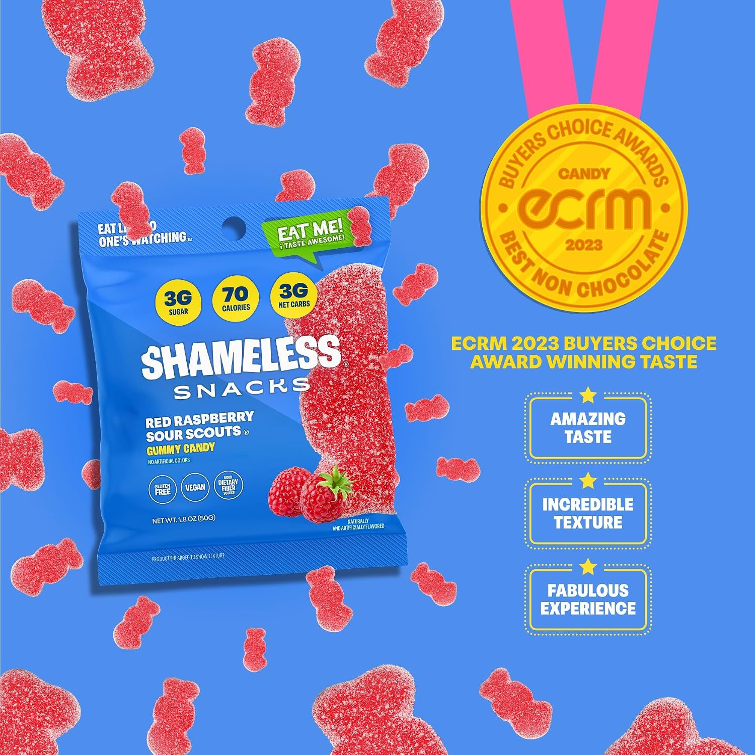 Shameless Snacks Red Raspberry Sour Scouts Gummy Candy & Fruit Snacks