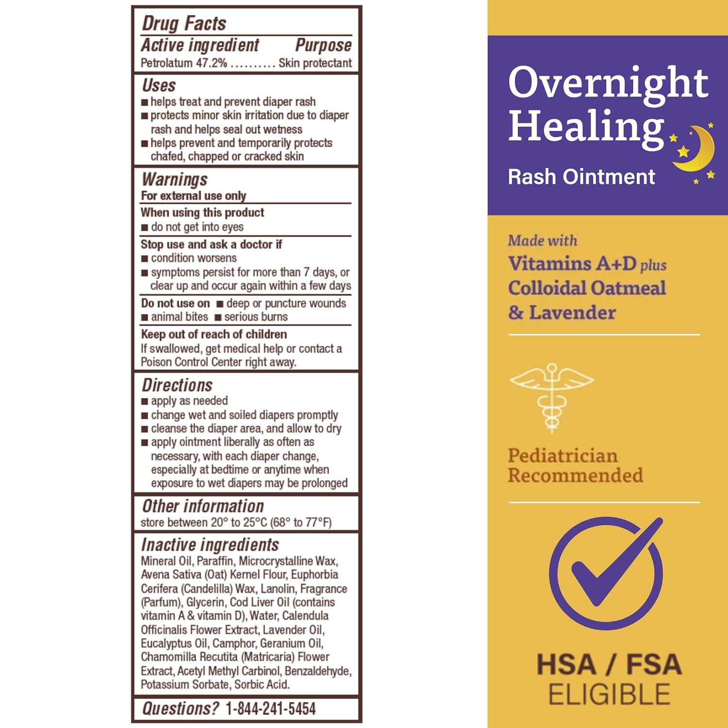 A+D Overnight Healing Diaper Rash Ointment, with Vitamins, Lavender, 3.6 Oz