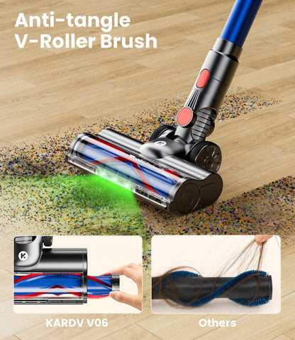 KARDV Cordless Vacuum Cleaner, 500W/40Kpa Vacuum Cleaners for Home, 60Mins Stick Vacuum with LED Display, Anti-Tangle & Wall Mount Charging, 8 in 1 Lightweight Vacuum for Hard Floors Carpet Pet Hair