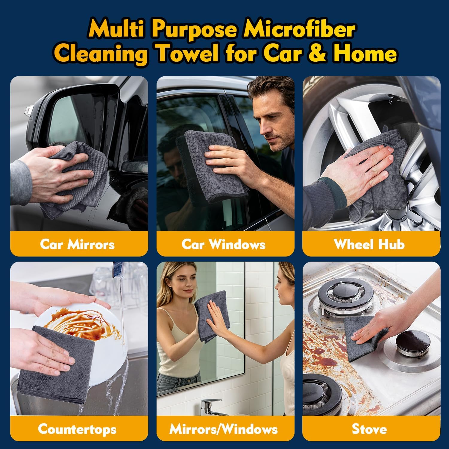 HOMEXCEL Microfiber Cleaning Cloth 12 Pack, 12.5 x 12.5 inch Microfiber Towels for Cars, Ultra Absorbent Washing Cloth, Lint Free Streak Free Cleaning Rags for Car, Kitchen, and Window (Grey)