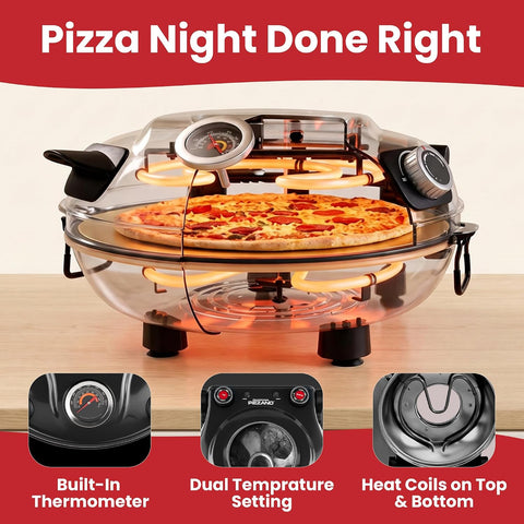 PIEZANO 12" Electric Pizza Oven Indoor Countertop Pizza Maker, Black
