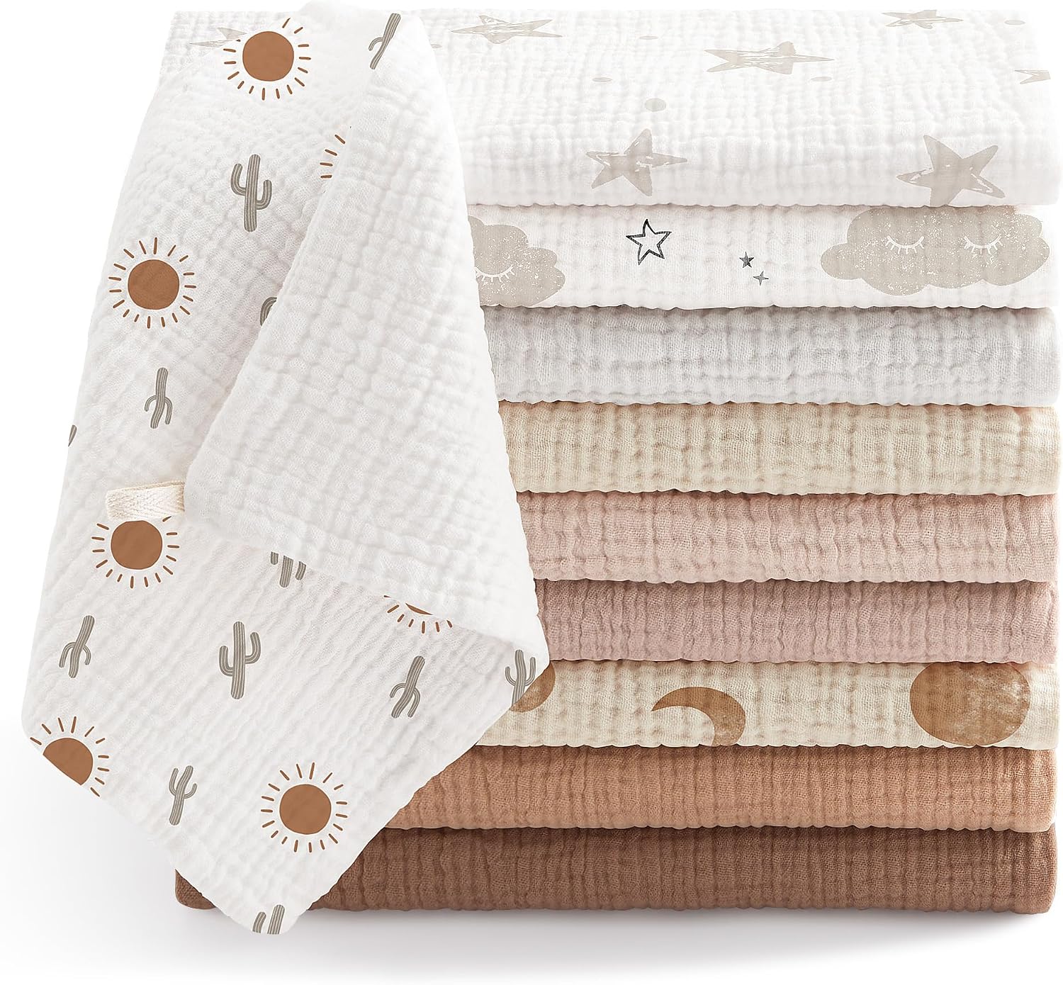 Bearmoss Muslin Burp Cloths 100% Cotton Cloths Baby Burp Cloths Muslin Washcloths Ultra-Absorbent Soft Baby Face Towel Burping Clothes for Newborn Burp Cloths Baby Boys and Girls 20"x10"(ApricotAsh)