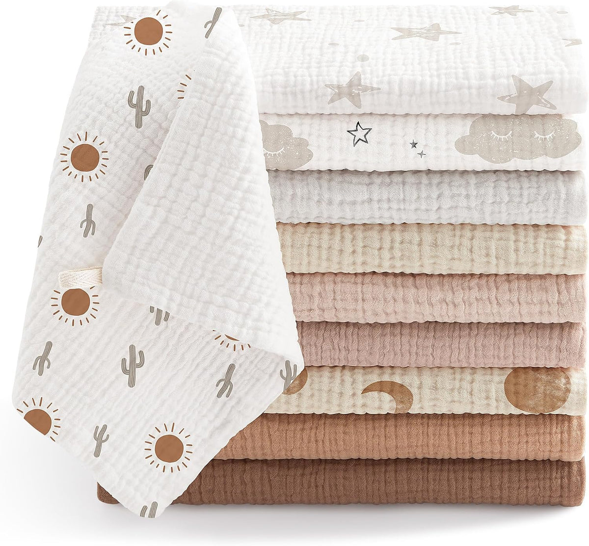 Bearmoss Muslin Burp Cloths 100% Cotton Cloths Baby Burp Cloths Muslin Washcloths Ultra-Absorbent Soft Baby Face Towel Burping Clothes for Newborn Burp Cloths Baby Boys and Girls 20"x10"(ApricotAsh)