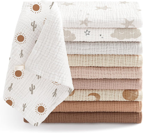 Bearmoss Muslin Burp Cloths 100% Cotton Cloths Baby Burp Cloths Muslin Washcloths Ultra-Absorbent Soft Baby Face Towel Burping Clothes for Newborn Burp Cloths Baby Boys and Girls 20"x10"(ApricotAsh)