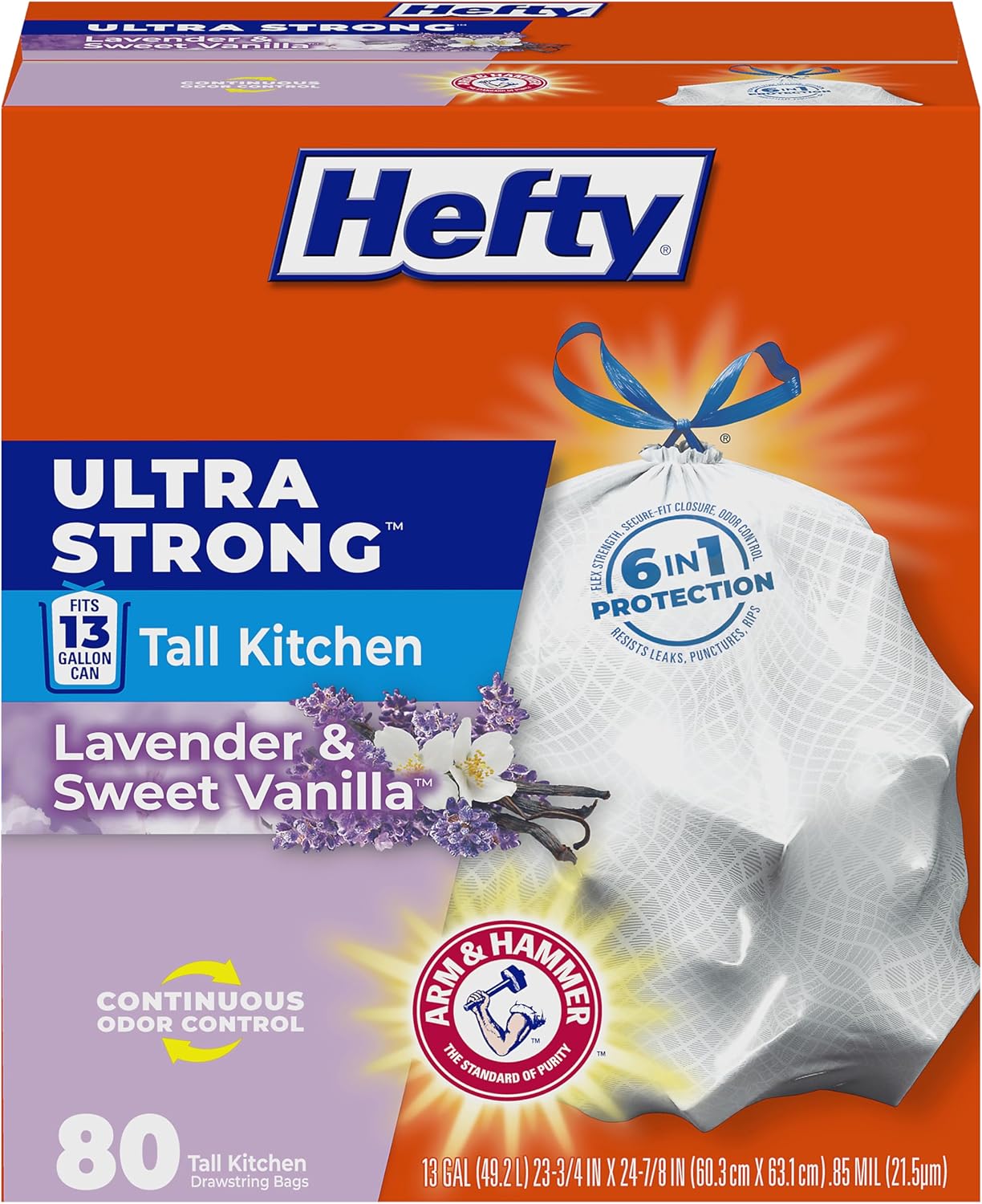 Hefty Ultra Strong 13 Gal Kitchen Trash Bags, White, Lavender Vanilla, 80ct