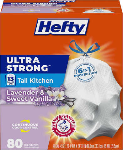 Hefty Ultra Strong 13 Gal Kitchen Trash Bags, White, Lavender Vanilla, 80ct