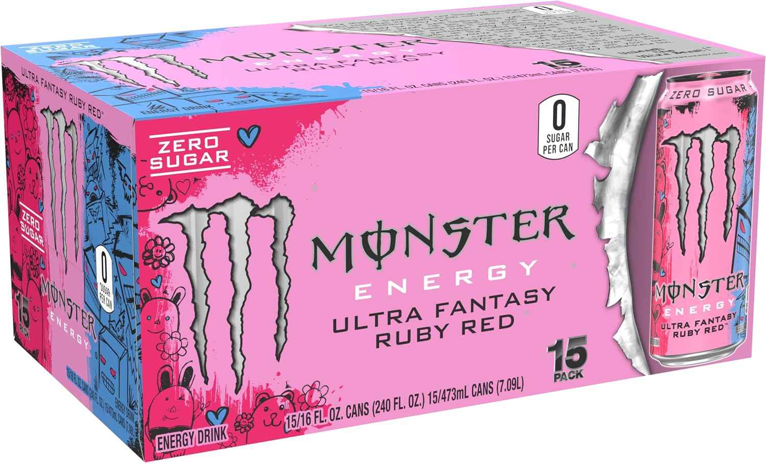 Monster Energy Ultra Fantasy Ruby Red, Sugar Free Energy Drink, 16 Ounce | Pack of 15