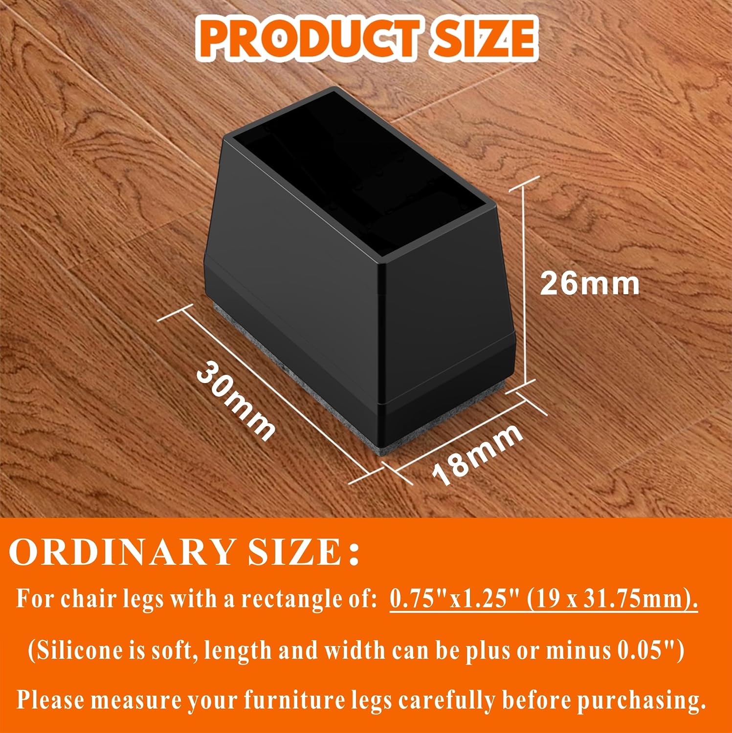 Rectangle Chair Leg Protectors for Hardwood Floors.(Black, 0.75 x 1.25)