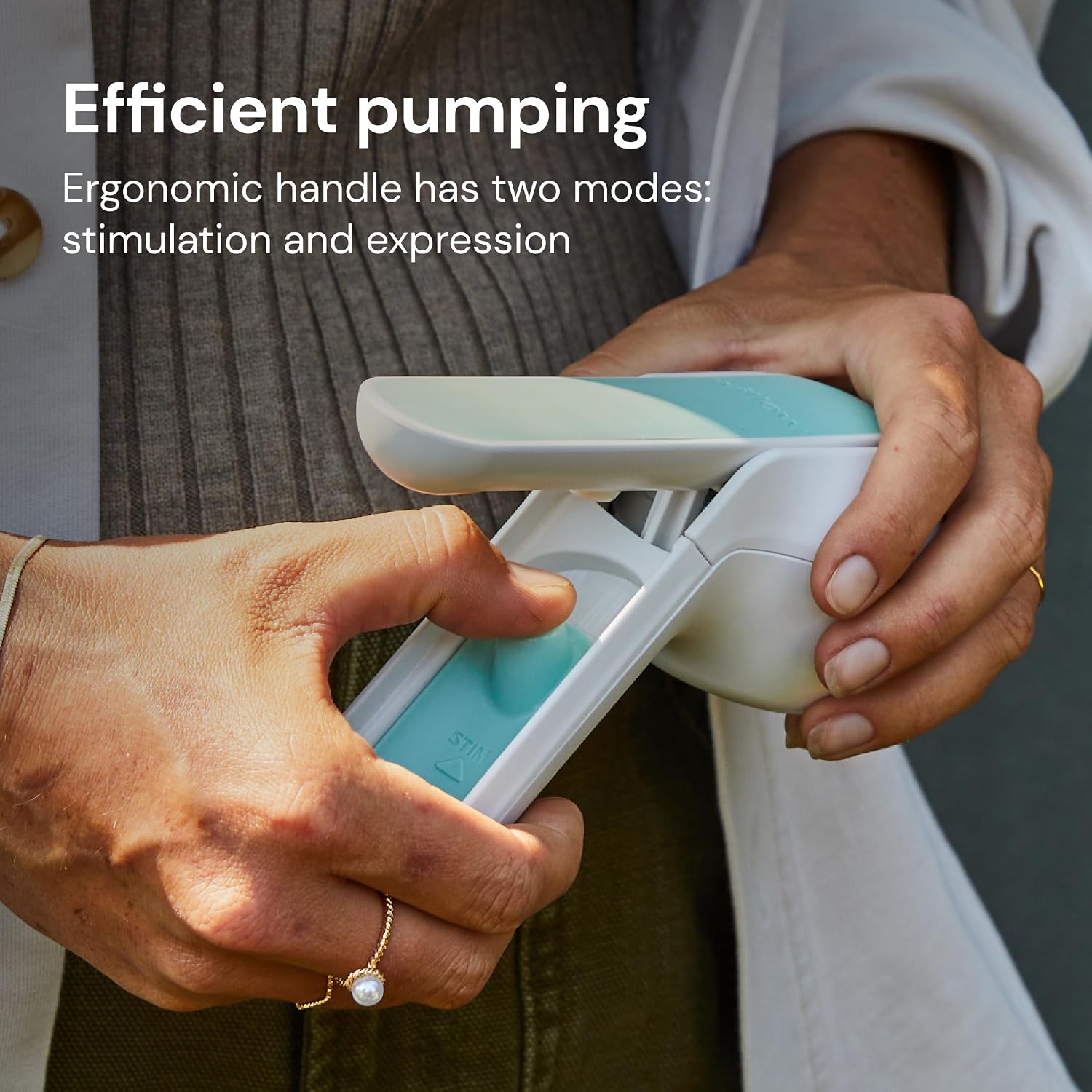 Willow Wave - Wearable Manual Breast Pump - Fits Fully in Bra - Ergonomic Handle - 24mm Soft Silicone Flange - Wearable Breastfeeding Pump - Hospital Grade Suction - Postpartum Essentials - Holds 5oz
