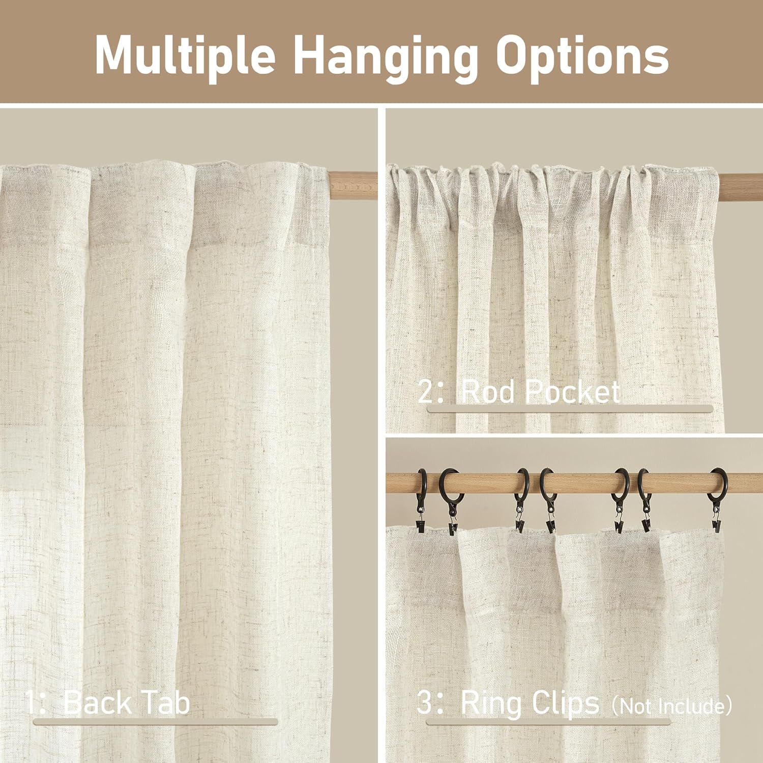 LAMIT Semi Sheer Linen Window Curtains for Bedroom Living Room 52x63 Inch