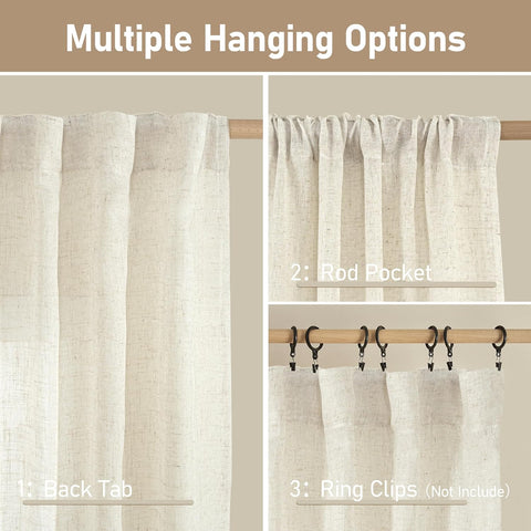 LAMIT Semi Sheer Linen Window Curtains for Bedroom Living Room 52x63 Inch