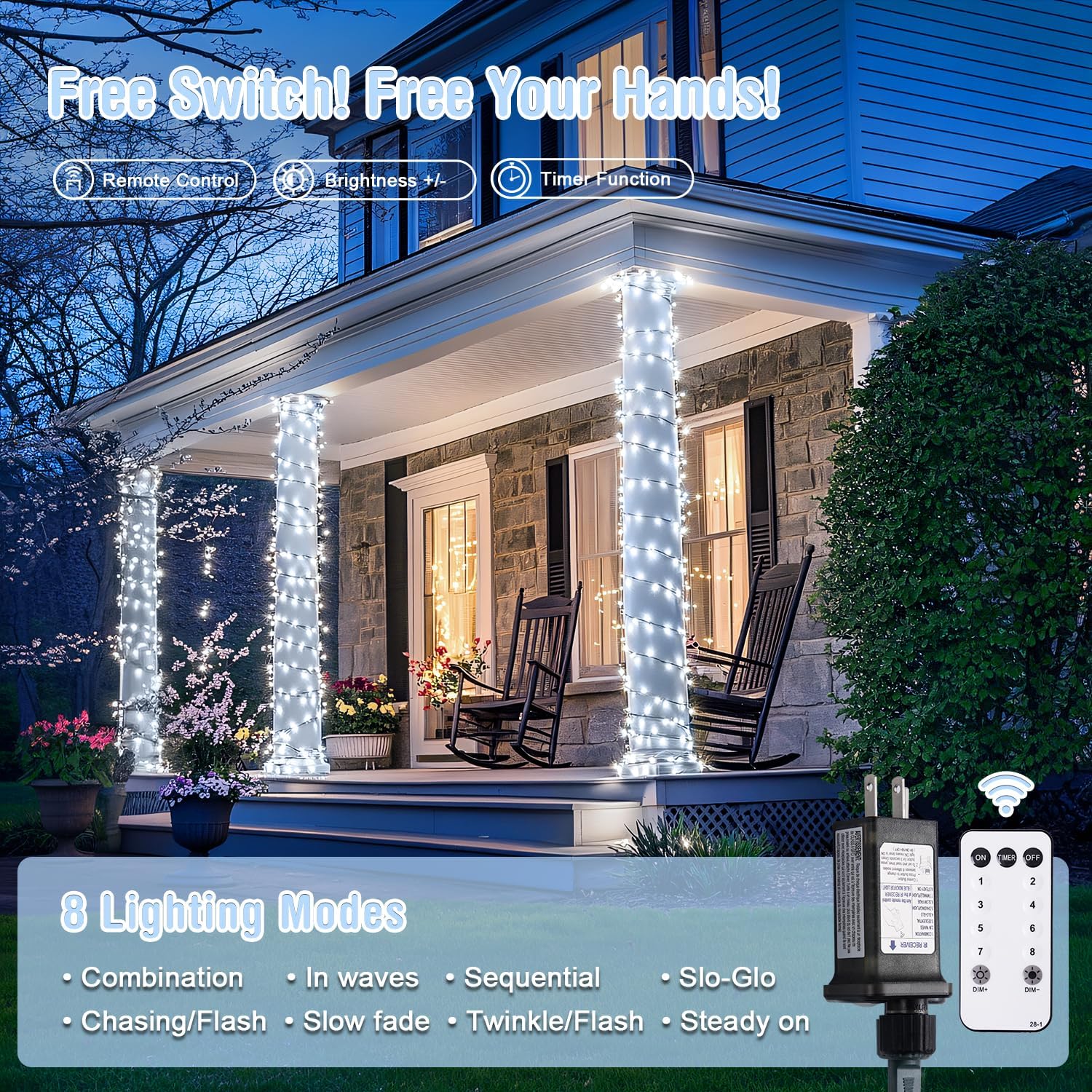JMEXSUSS 400 LED White Christmas Lights Outdoor with 8 Modes