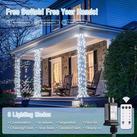 JMEXSUSS 400 LED White Christmas Lights Outdoor with 8 Modes