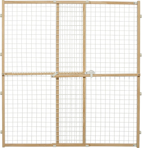 MidWest Homes for Pets Wire Mesh Pet Safety Gate, Dog Gate Expands From 29 - 50 Inches Wide, 44 Inches Tall, Wood, Powder Coated Wire