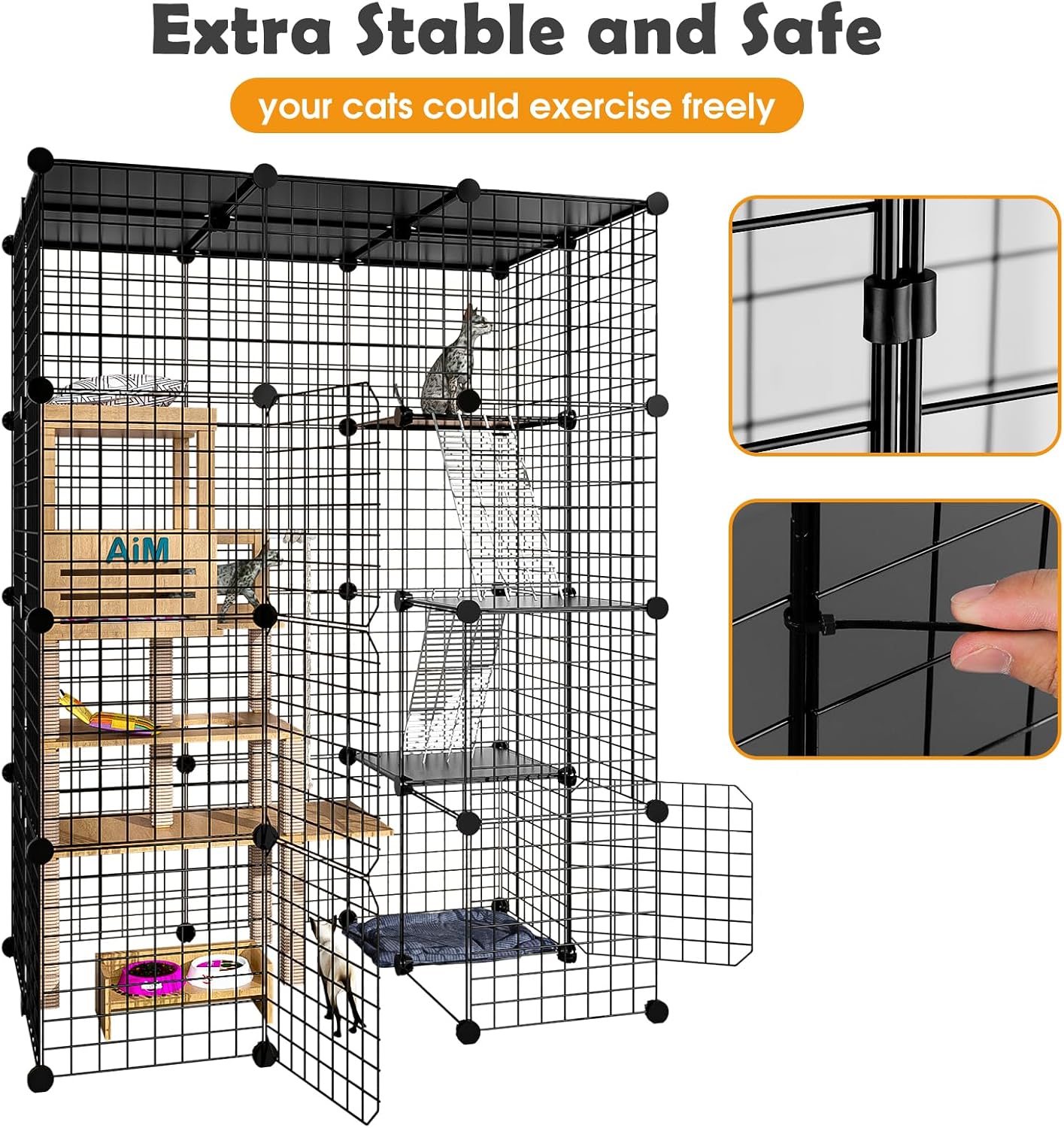 PAWING Cat Large Enclosure - DIY Catio Ideal for 1-3 Cats, Indoor & Outdoor, Detachable Metal Wire Kennel, 2x3x4 Exercise Place
