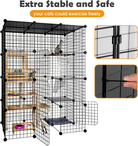 PAWING Cat Large Enclosure - DIY Catio Ideal for 1-3 Cats, Indoor & Outdoor, Detachable Metal Wire Kennel, 2x3x4 Exercise Place