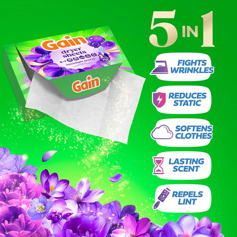 Gain, Laundry Dryer Sheets, Fabric Softener Anti Static Sheets, Moonlight Breeze Scent, 240 Count (Packaging May Vary)