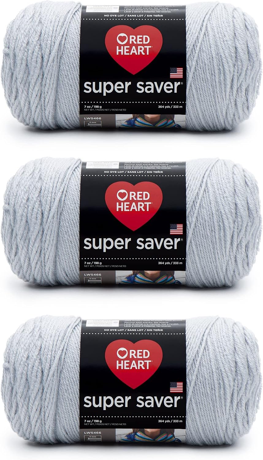 RED HEART Super Saver 3-Pack yarn, LIGHT GREY 3 Pack