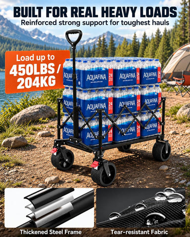 Hikenture Foldable Beach Wagon with Big Wheels for Sand, 450 lbs Capacity