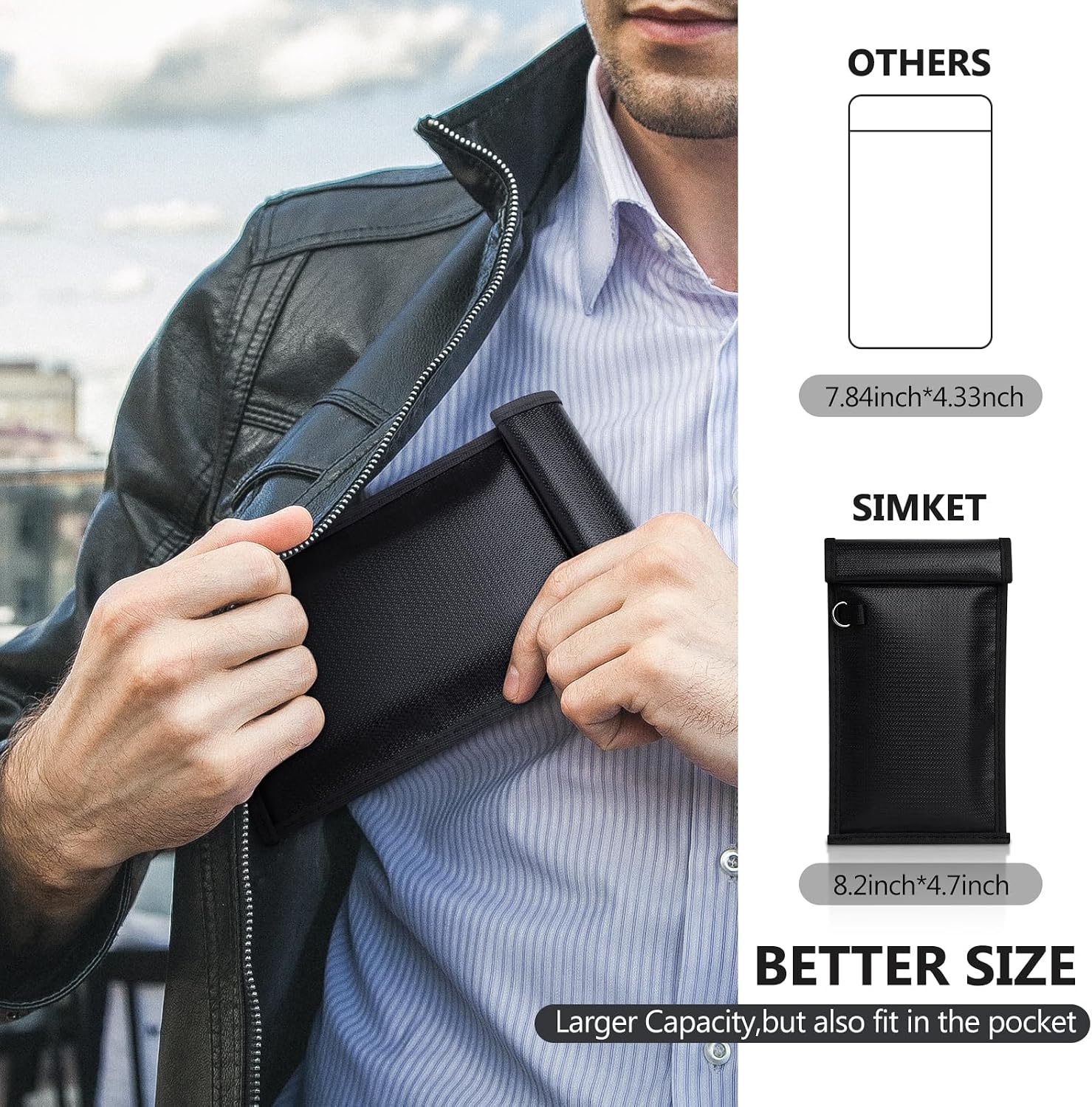 Simket 2 Pack Military Grade Faraday Bags, Fireproof Waterproof Signal Blocking Pouch for Cell Phone & Car Keys, RFID GPS WIFI NFC Blocker, Anti-Tracking Privacy Shielding Pouch for Daily Travel