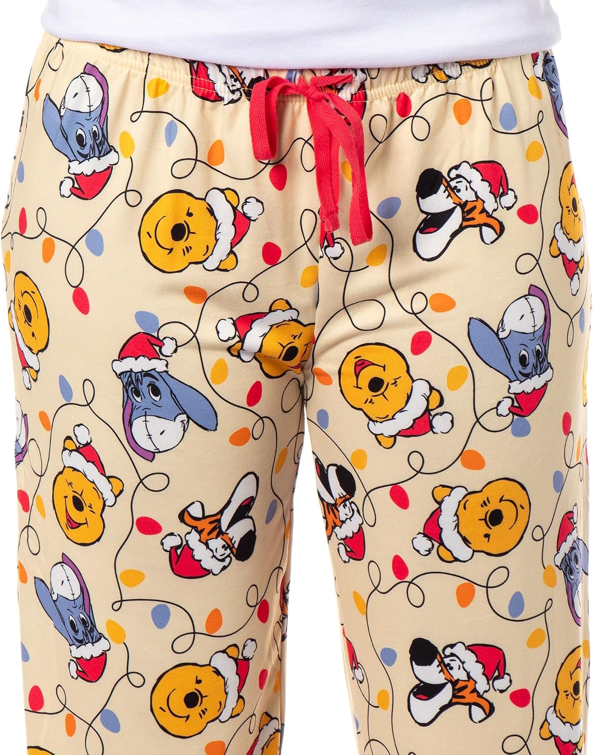 Disney Winnie The Pooh Women's Holiday Lights Character Design AOP Adult Lounge Sleep Pajama Pants