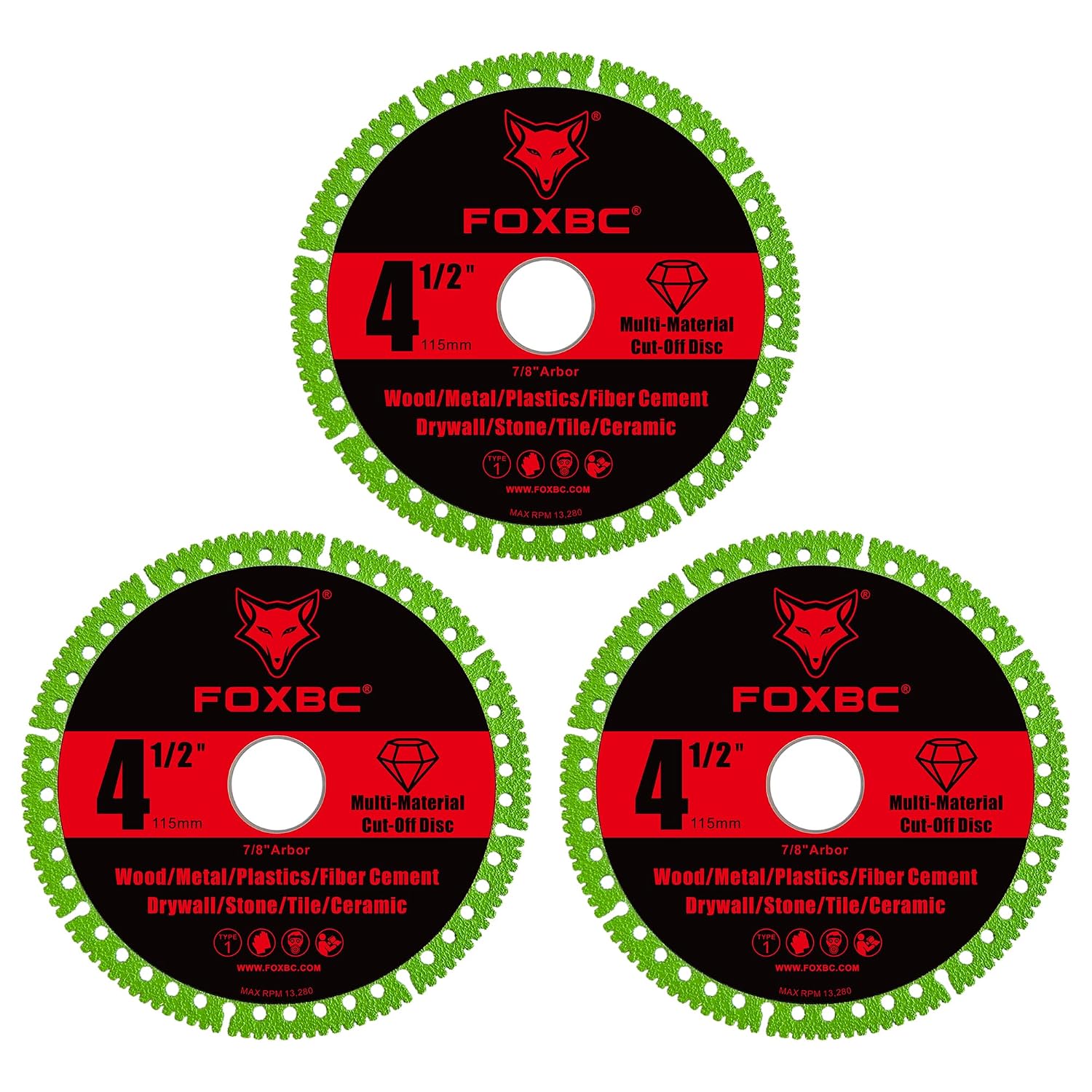 FOXBC 4-1/2 Inch Indestructible Multi-Material Cut Off Disc for Angle Grinders, 7/8" Arbor - 3 Pack