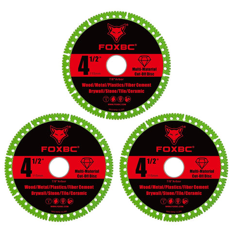 FOXBC 4-1/2 Inch Indestructible Multi-Material Cut Off Disc for Angle Grinders, 7/8" Arbor - 3 Pack
