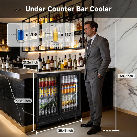 Back Bar Cooler,7.7Cu.Ft Display Bar Refrigerator with 2 Sliding Door