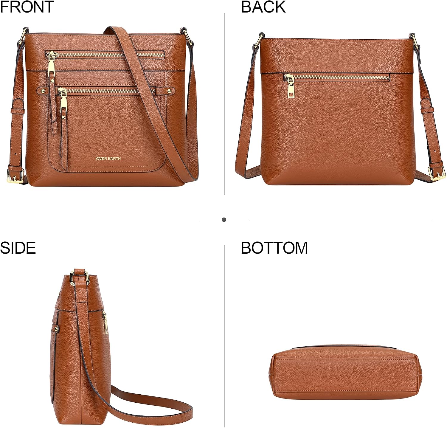 Over Earth Crossbody Bags for Women Leather Purses with Multiple Pockets
