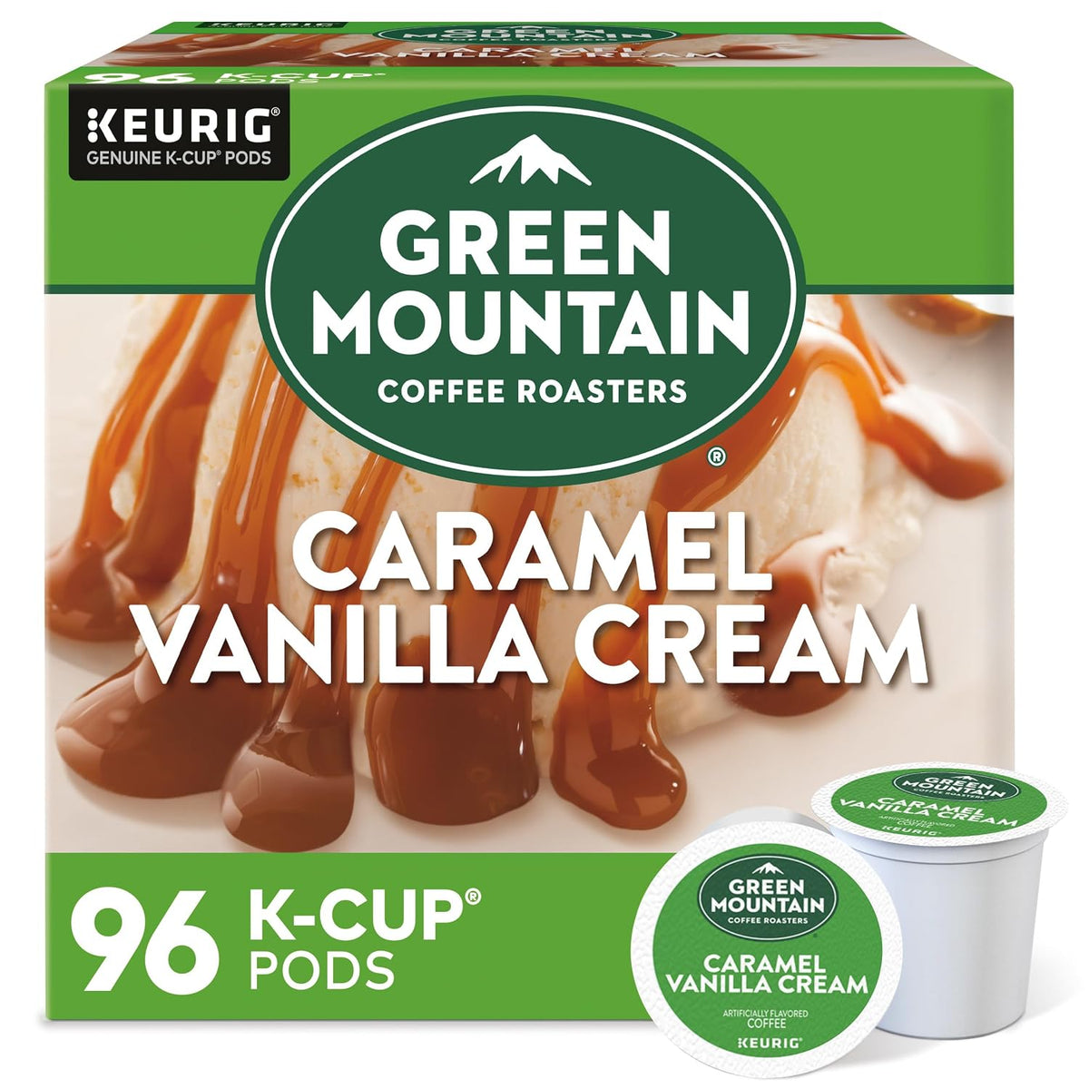 Green Mountain Coffee Roasters Caramel Vanilla Cream Coffee, Keurig Single-Serve K-Cup pods, Light Roast, 96 Count