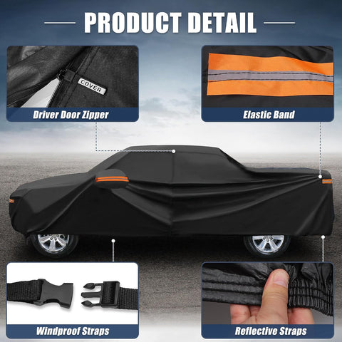 X AUTOHAUX Car Cover for Hyundai Santa Cruz 210D-PU Outdoor Full Car Cover All Weather with Door Zipper for Waterproof Windproof Sun Rain Snow Protection