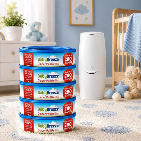 BabyBreeze Diaper Pail Refill Bags for Diaper Genie, 5-Pack, 1400 Count