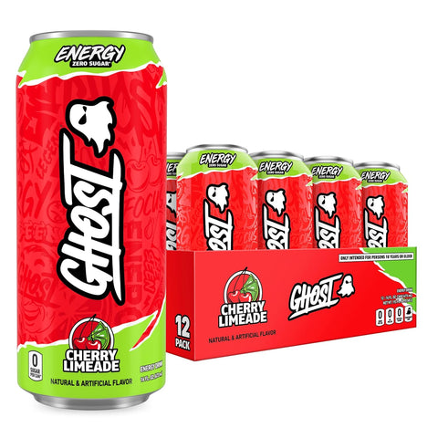 GHOST Energy Drink, Zero Sugars, 12-Pack, Cherry Limeade, 16oz