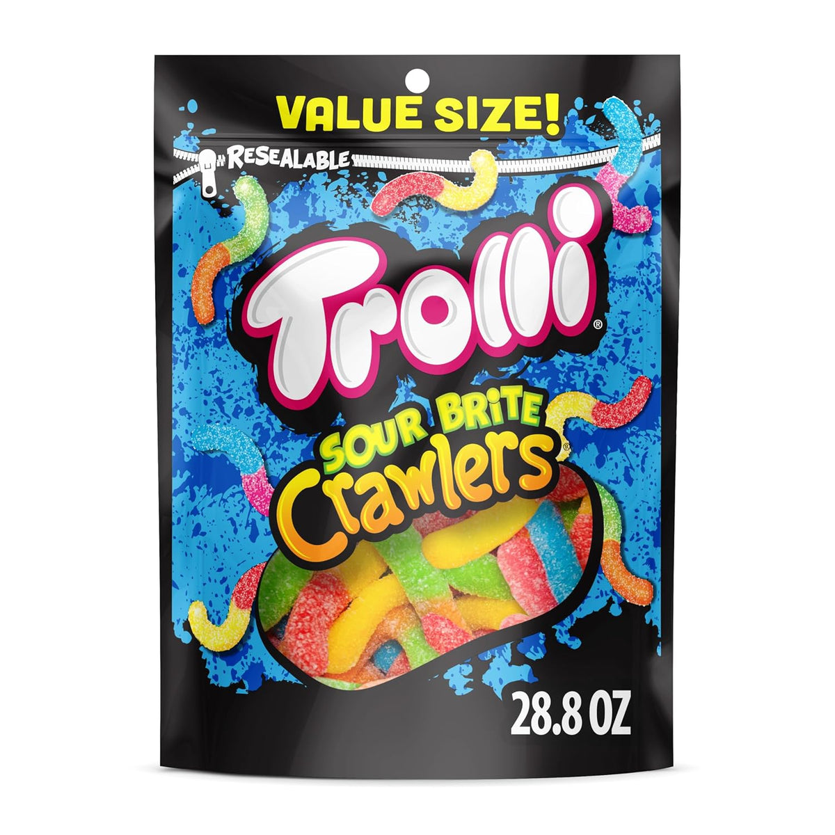 Trolli Sour Brite Crawlers Candy, Sweet & Sour Gummy Worms, 28.8 oz
