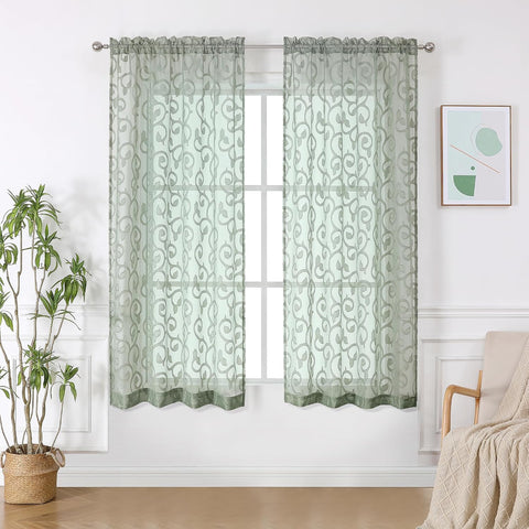 OWENIE Furman Sage Green Kitchen Curtains Tiers 36 inch Length, Light Filtering Soft Airy Clear Cafe Curtain for Living Room Bedroom Farmhouse Small Windows Half Curtains, 2 Pcs, Each 40Wx36L inch