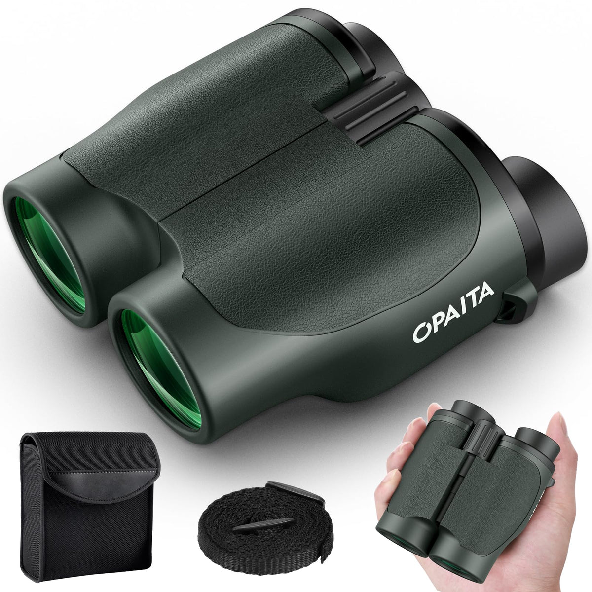 20x32 Compact Binoculars for Bird Watching - OPAITA High Powered Small Binoculars for Adults Kids with Low Light Vision for Hunting Cruise Trip Travel Concert Hiking Green