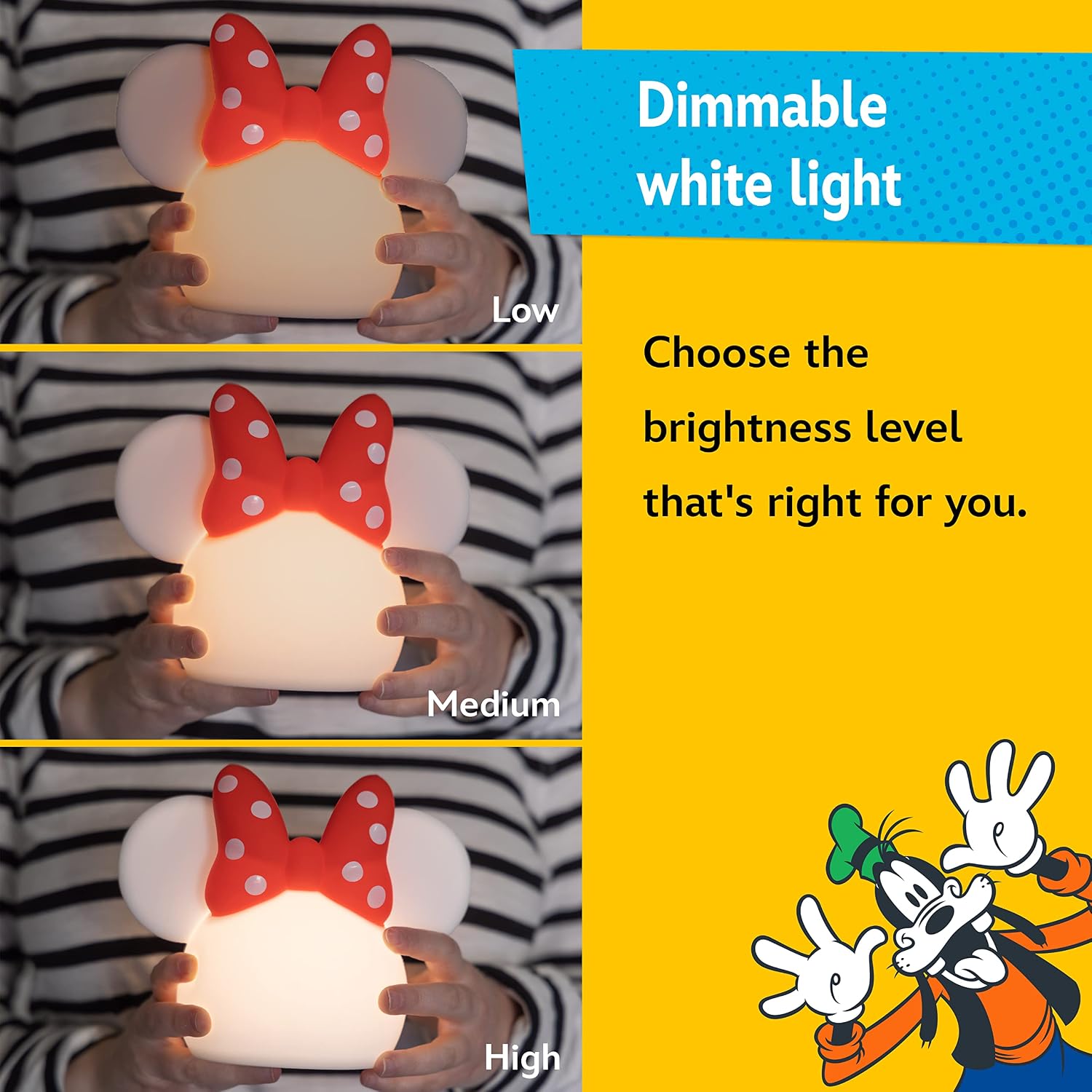 Disney Squish'ems Minnie Mouse Night Light for Kids, Soft Silicone