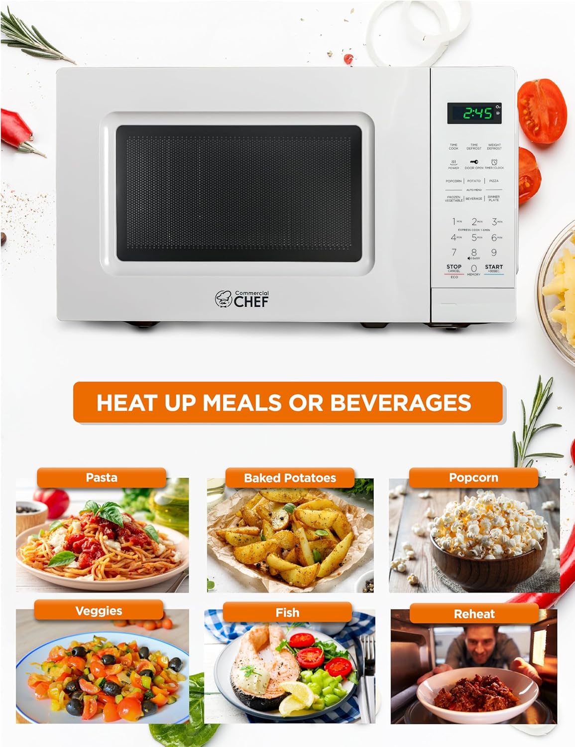 Commercial Chef 0.7 Cu. Ft. Countertop Microwave Oven, CHM7MW, White