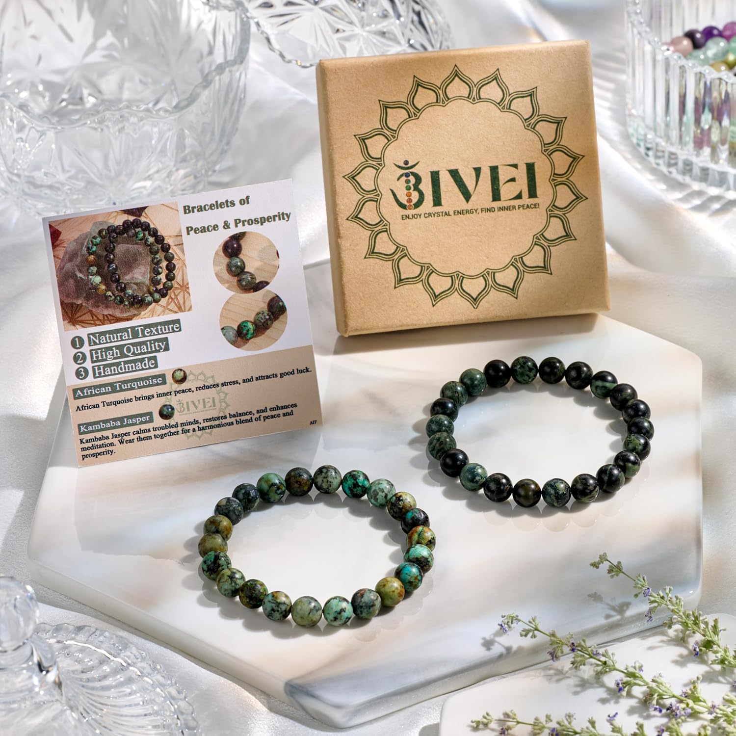 Bivei Natural Crystals Gemstone Healing Stretchy Round Beaded Bracelet
