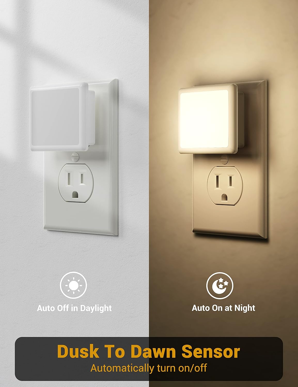 JandCase Night Lights Plug into Wall 2Pack,Plug in Night Light Dusk-to-Dawn