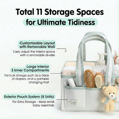 PeraBella Diaper Caddy Organizer with Handle, Baby Shower Gifts Basket Bag, Registry Search Must Haves Items, Nursery Storage Organizer for Newborn Girl Boy, Baby Bag Essentials, Car Diaper Caddy Cart