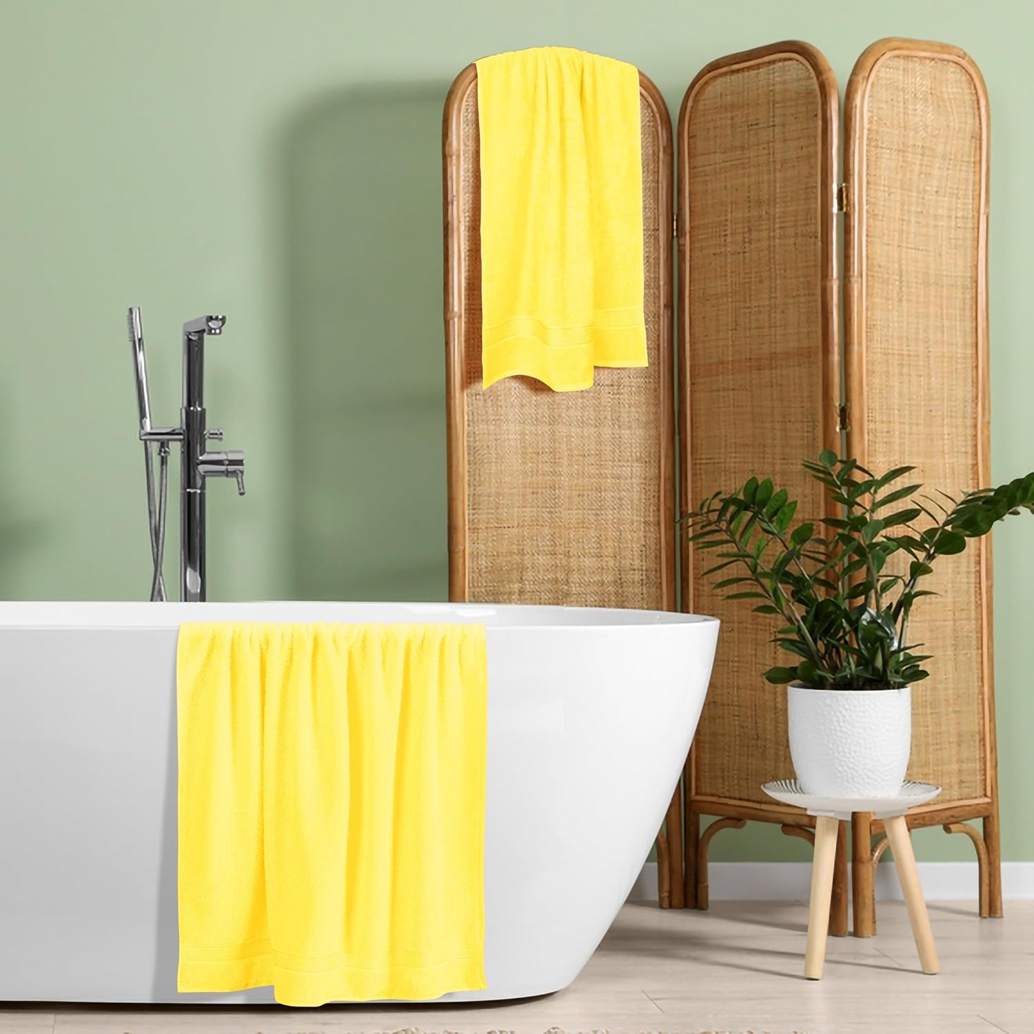 Belizzi Home Cotton 2 Pack Oversized Bath Towel Set 28x55 inches, Large Bath Towels, Ultra Absorbant Compact Quickdry & Lightweight Towel, Ideal for Gym Travel Camp Pool - Yellow